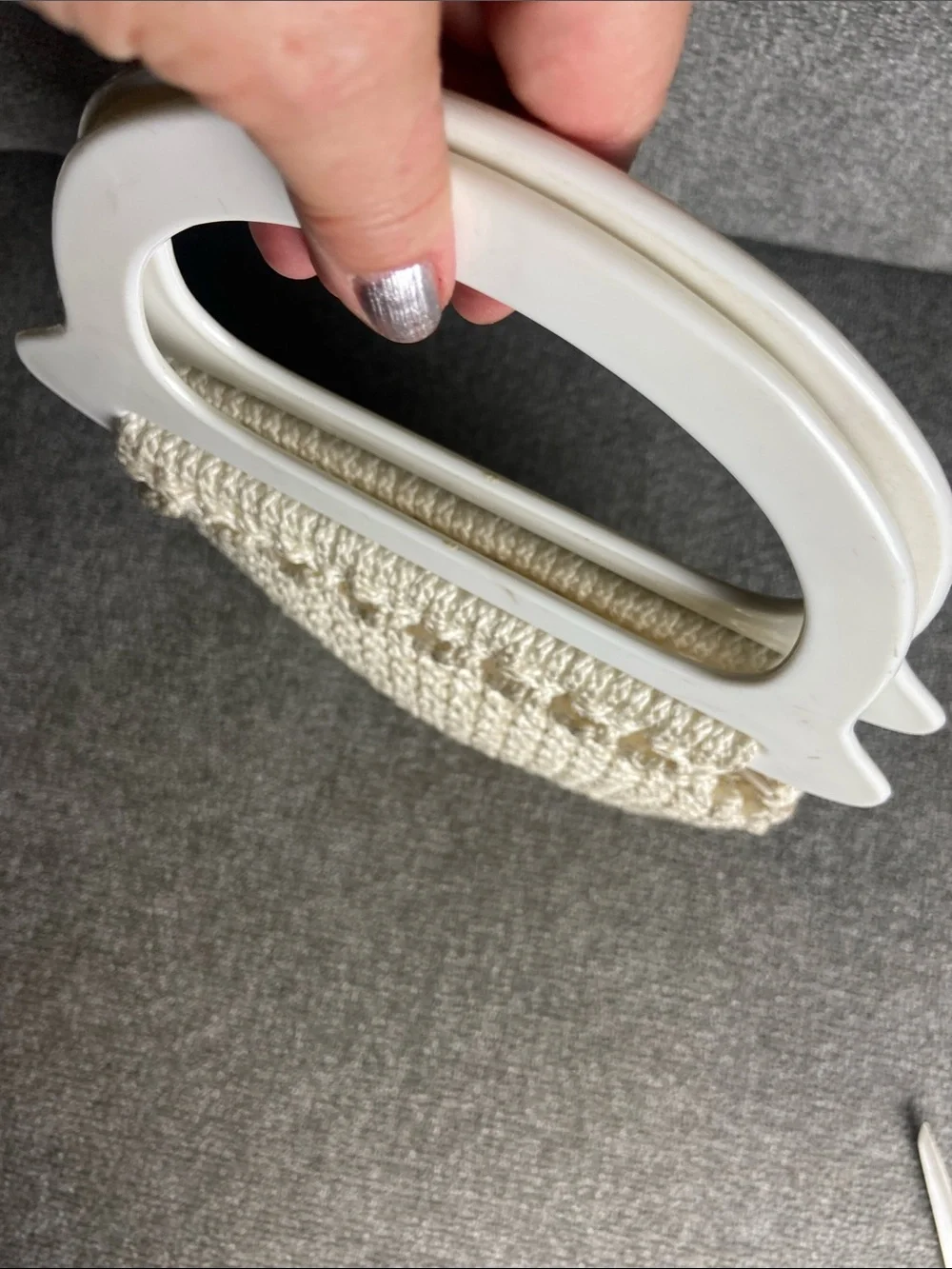 Handmade Cream Crochet Tote Bag with White Handles